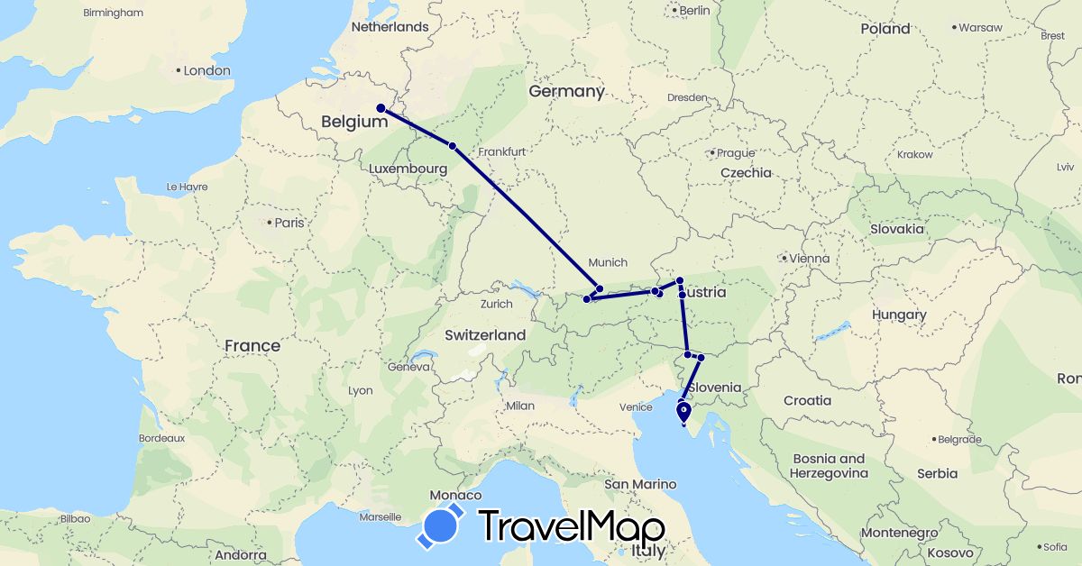 TravelMap itinerary: driving in Austria, Belgium, Germany, Croatia, Slovenia (Europe)